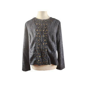 JM Collection Women's 10P Blue/Denim/Cuffed/ Ruffle/Stude Full-Zip Jacket